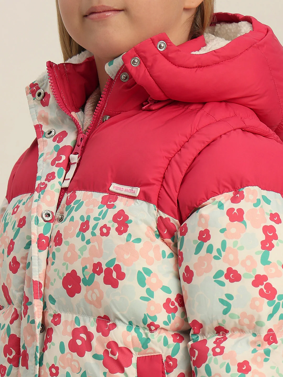 Girls Pink Printed Hooded Puffer Jacket - Image 8