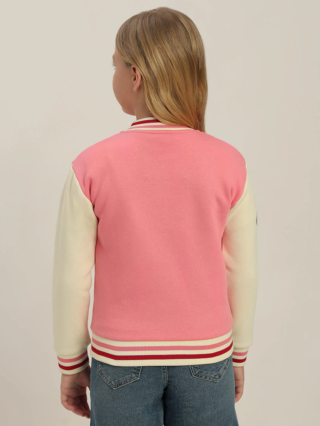 GIRLS Pink Printed Varsity Jacket - Image 4