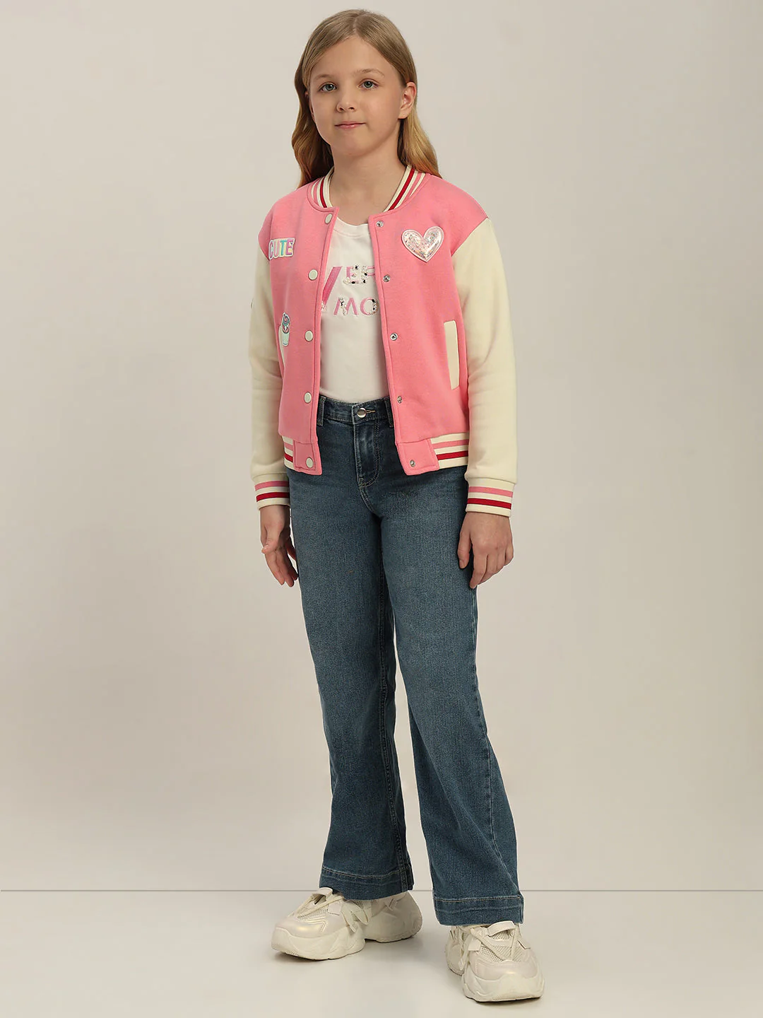 GIRLS Pink Printed Varsity Jacket - Image 5