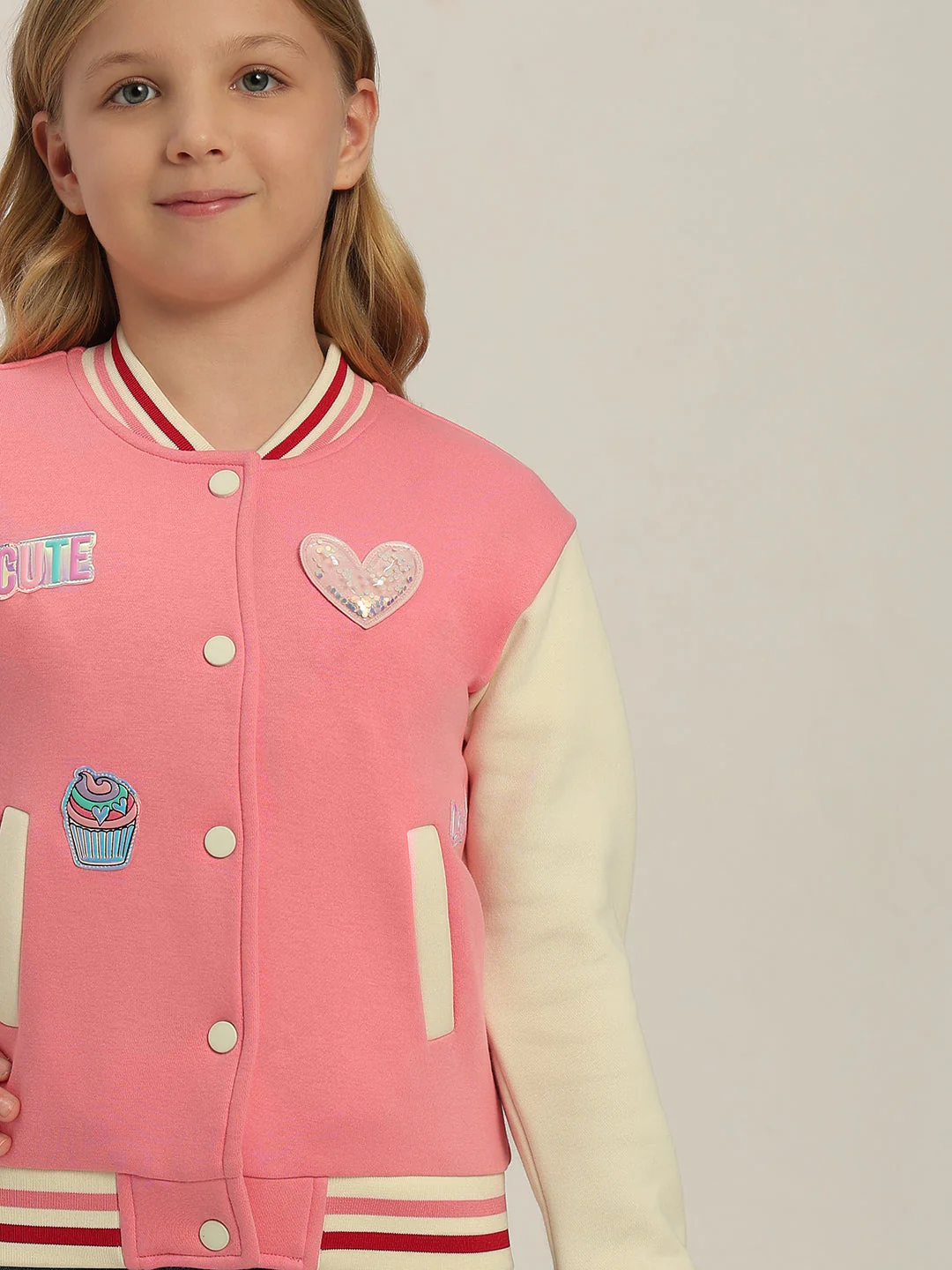 GIRLS Pink Printed Varsity Jacket - Image 6