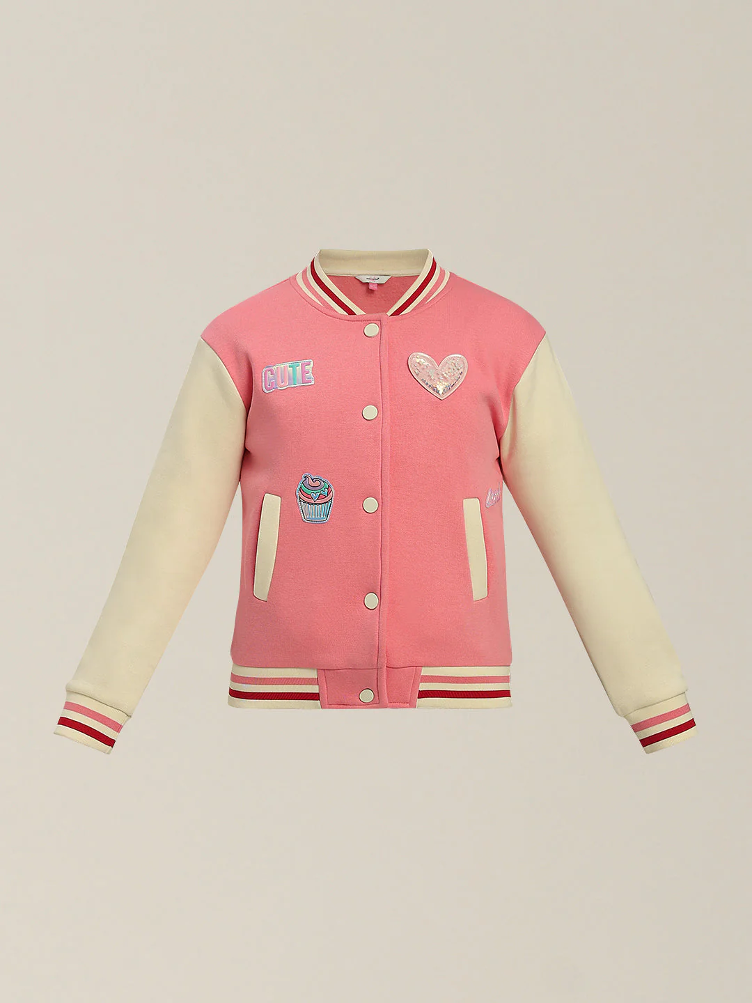 GIRLS Pink Printed Varsity Jacket - Image 7