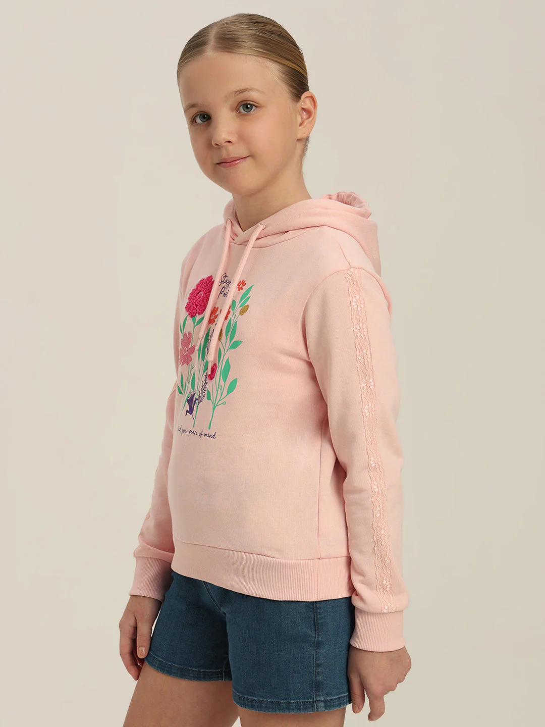 GIRLS Blush Pink Floral Hoodie - Image 3