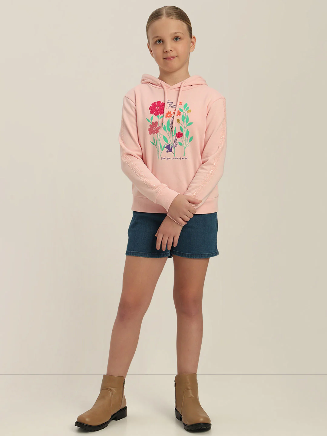 GIRLS Blush Pink Floral Hoodie - Image 5
