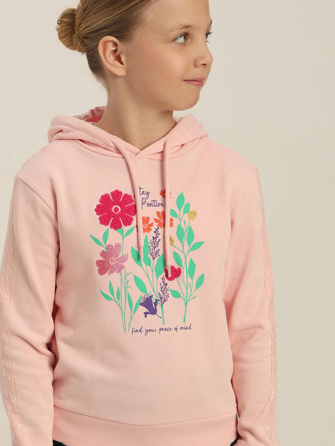 GIRLS Blush Pink Floral Hoodie - Image 6