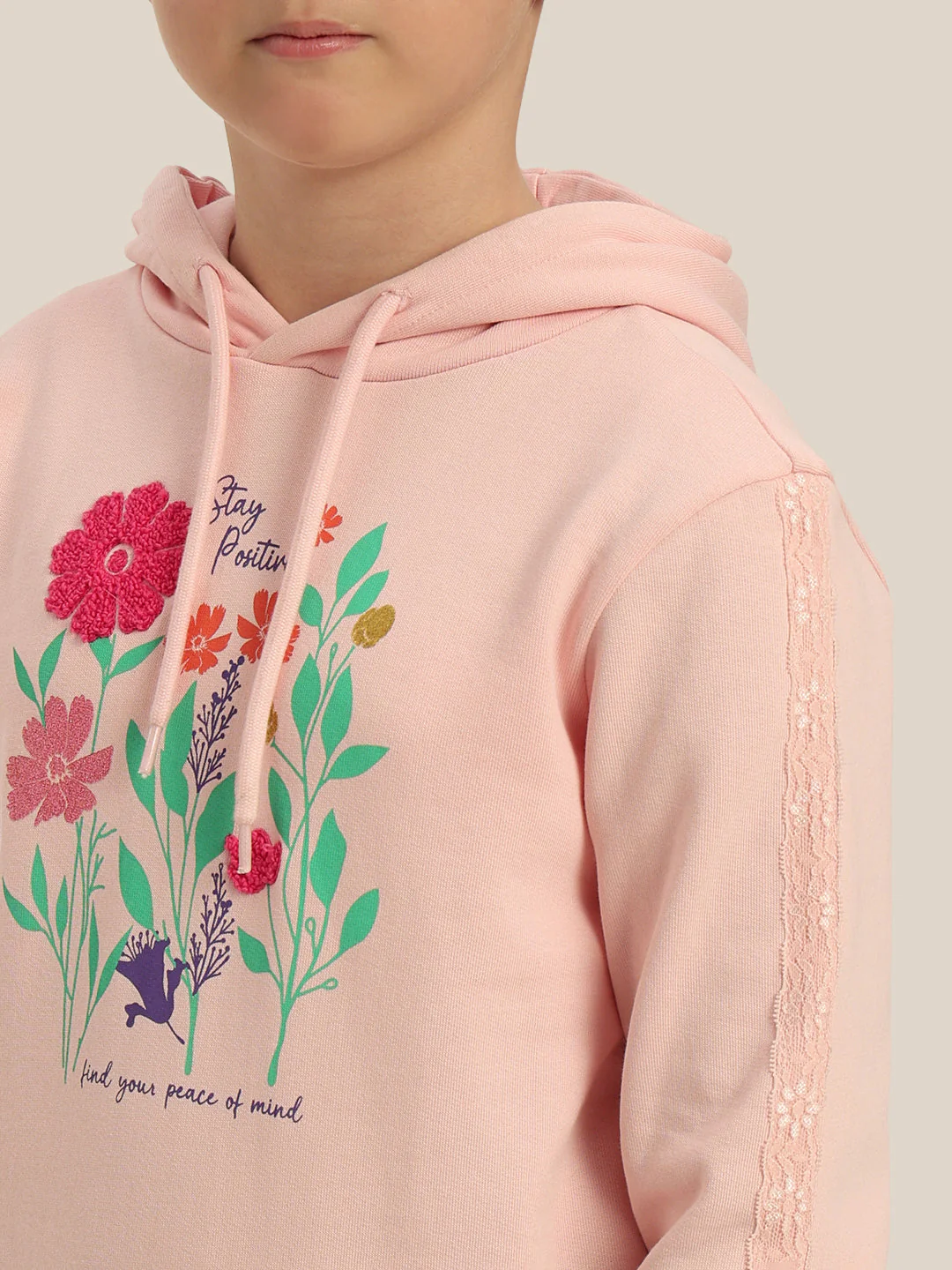 GIRLS Blush Pink Floral Hoodie - Image 8