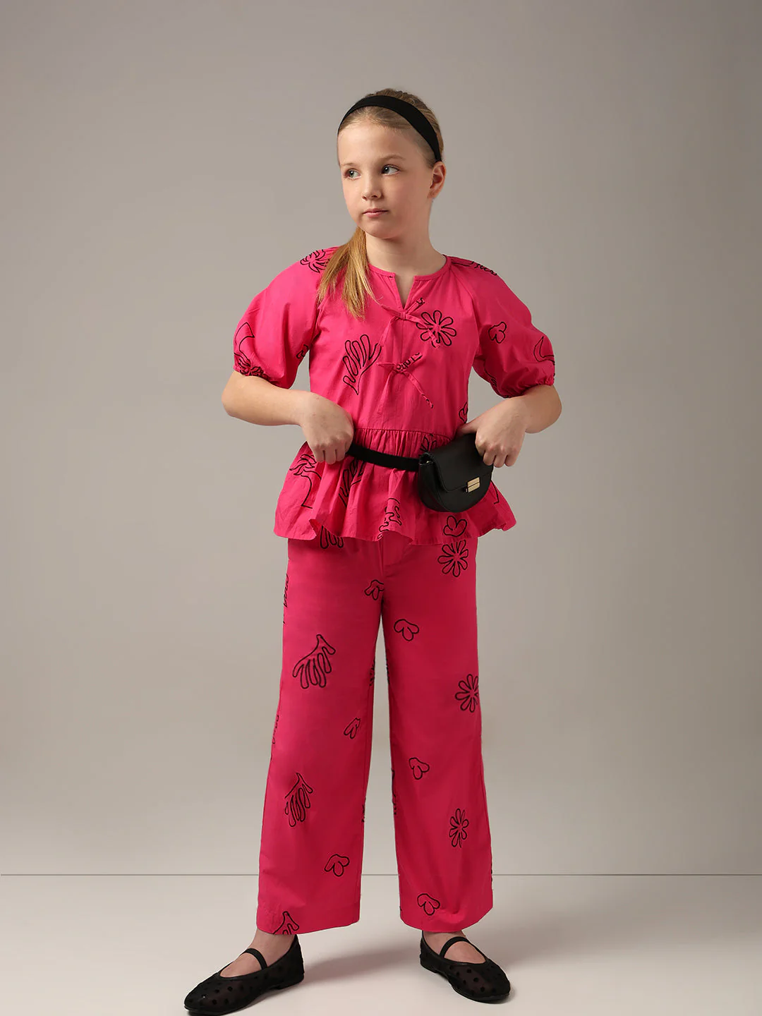 GIRLS Pink Printed Relaxed Fit Pants