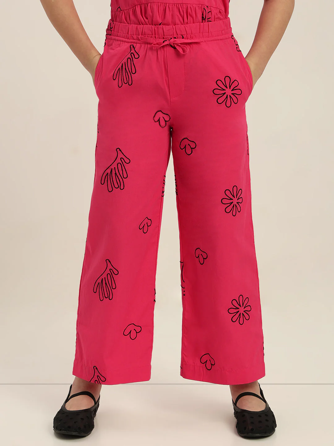 GIRLS Pink Printed Relaxed Fit Pants - Image 2