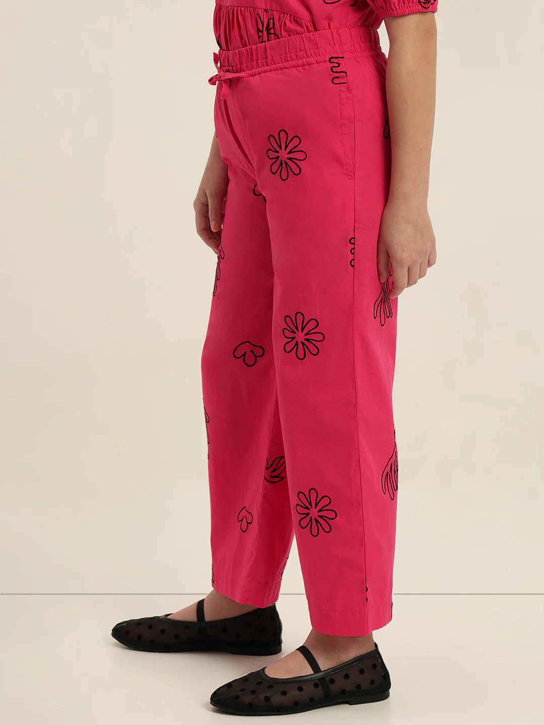 GIRLS Pink Printed Relaxed Fit Pants - Image 3