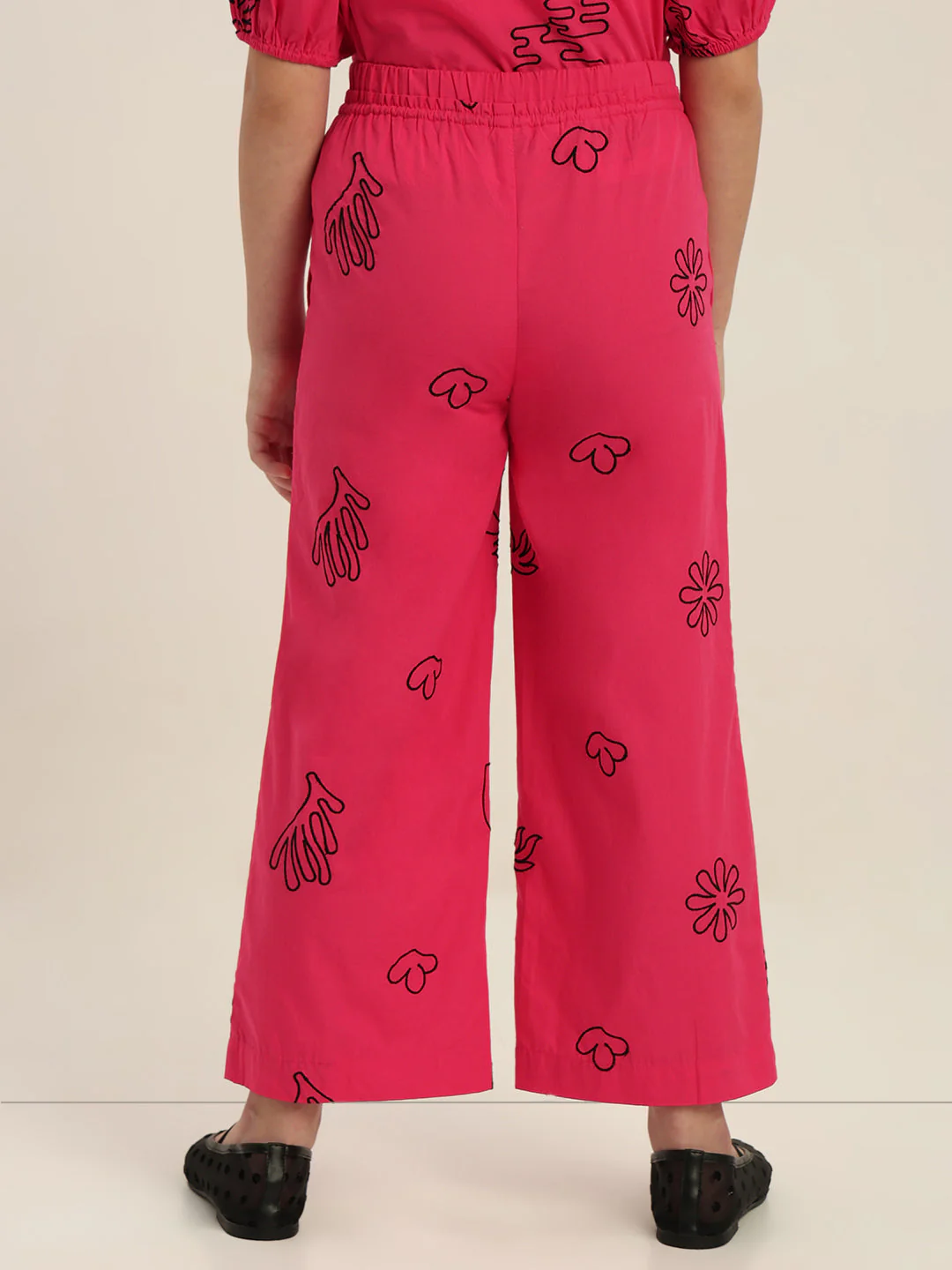 GIRLS Pink Printed Relaxed Fit Pants - Image 4