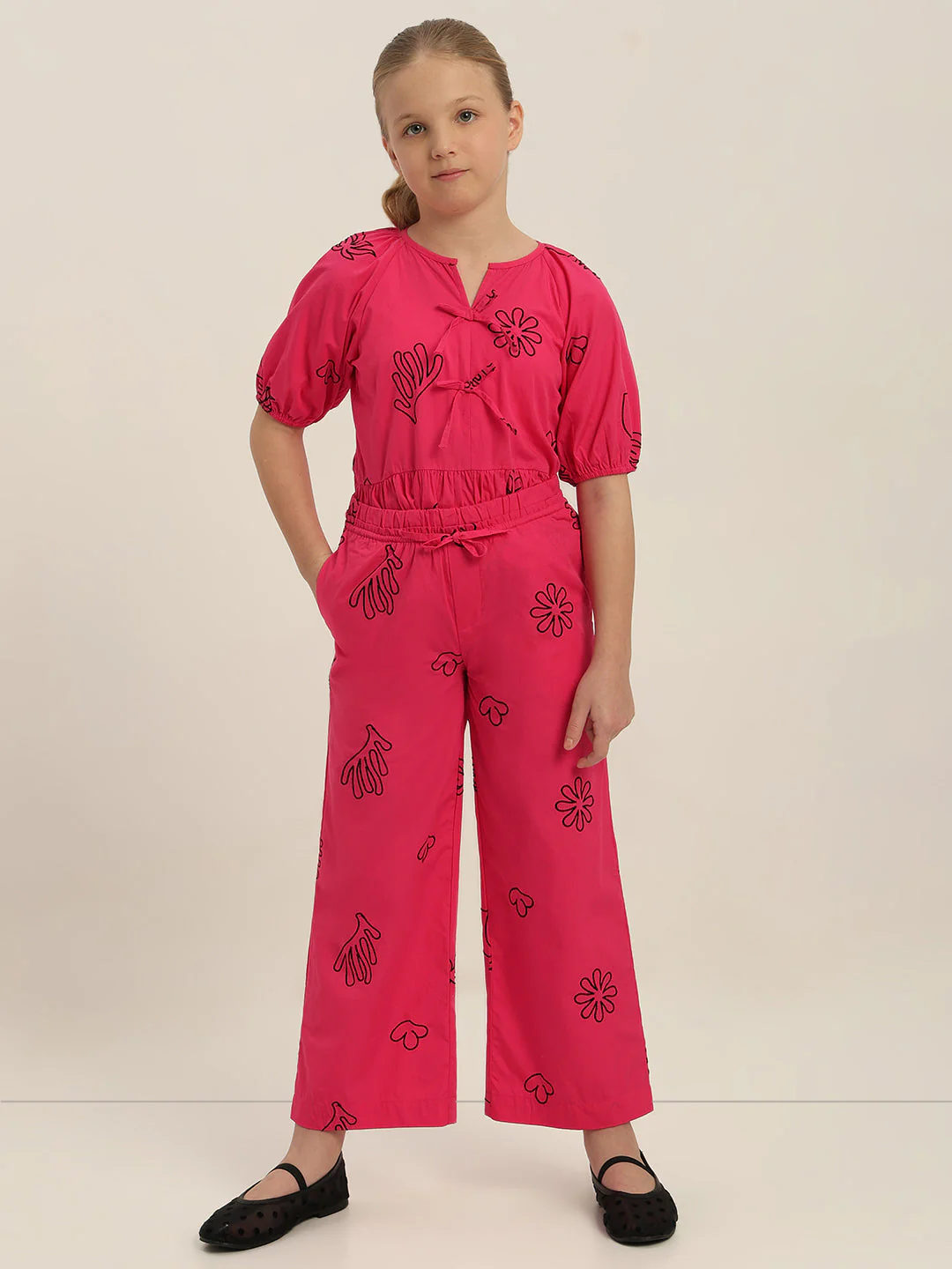 GIRLS Pink Printed Relaxed Fit Pants - Image 5