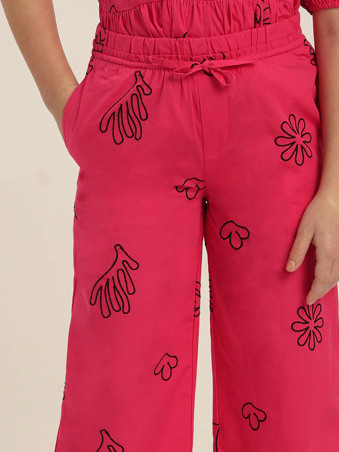 GIRLS Pink Printed Relaxed Fit Pants - Image 6