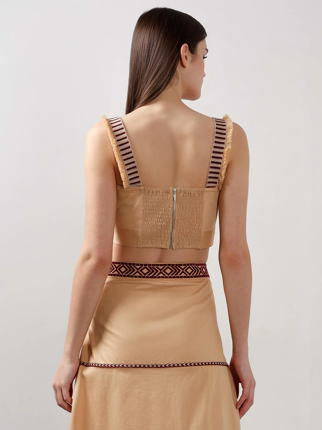 Vero Moda Beige Shell Tassels Cotton Crop Top - Image 3