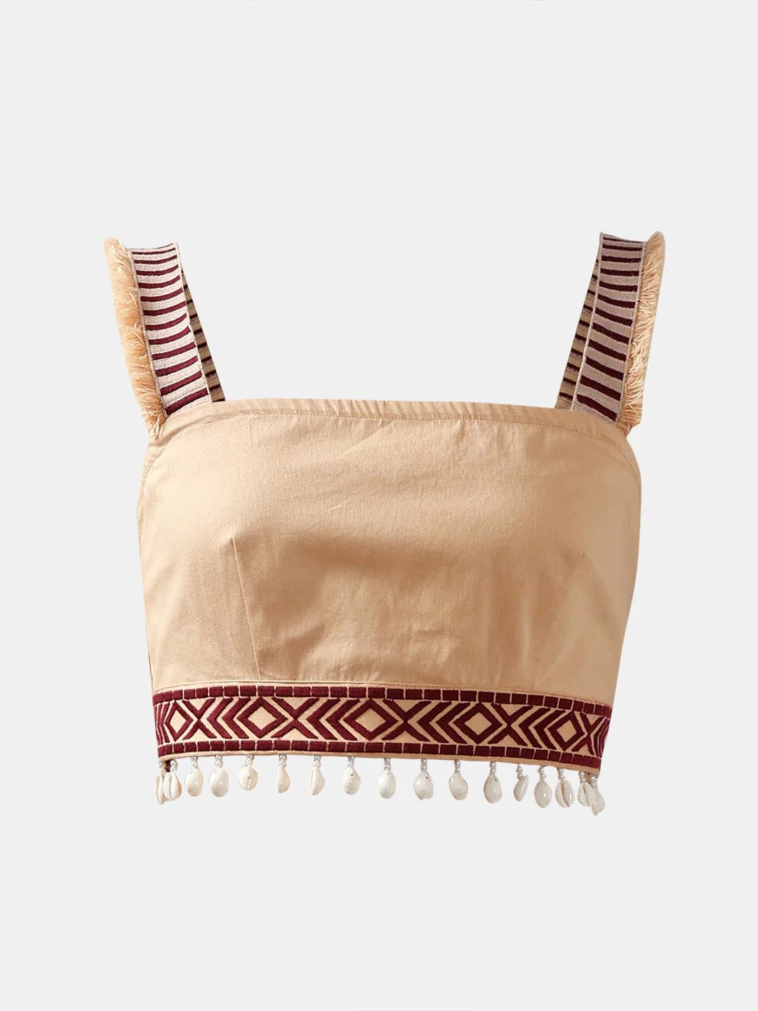 Vero Moda Beige Shell Tassels Cotton Crop Top - Image 7