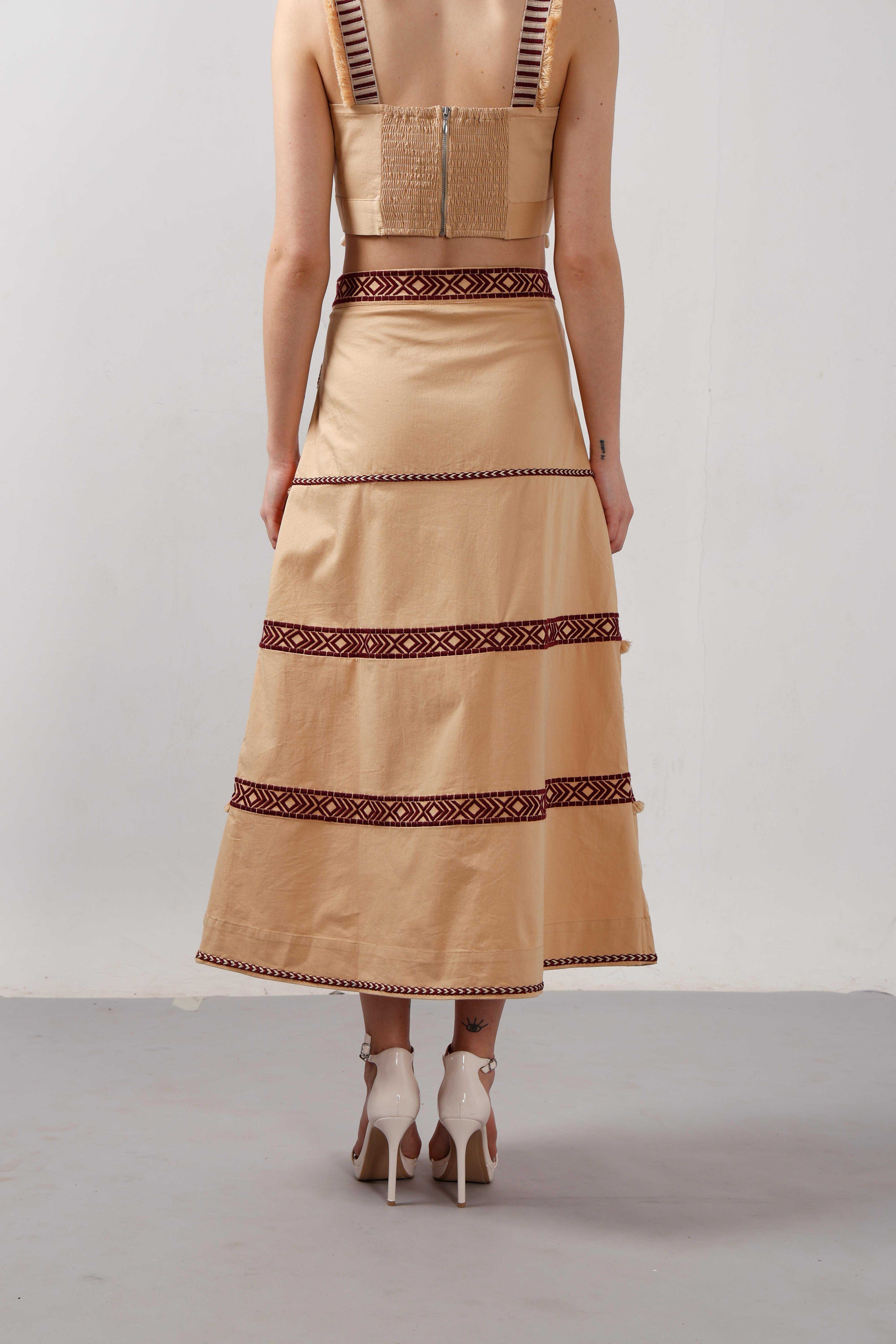 Vero Moda Beige Shell Tassels Midi Skirt - Image 10