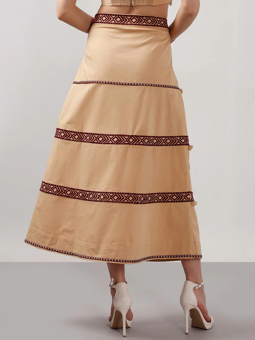Vero Moda Beige Shell Tassels Midi Skirt - Image 3