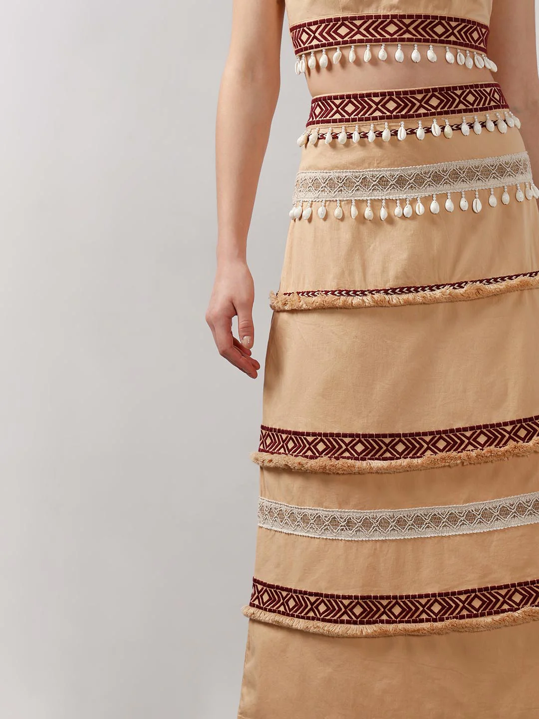 Vero Moda Beige Shell Tassels Midi Skirt - Image 6