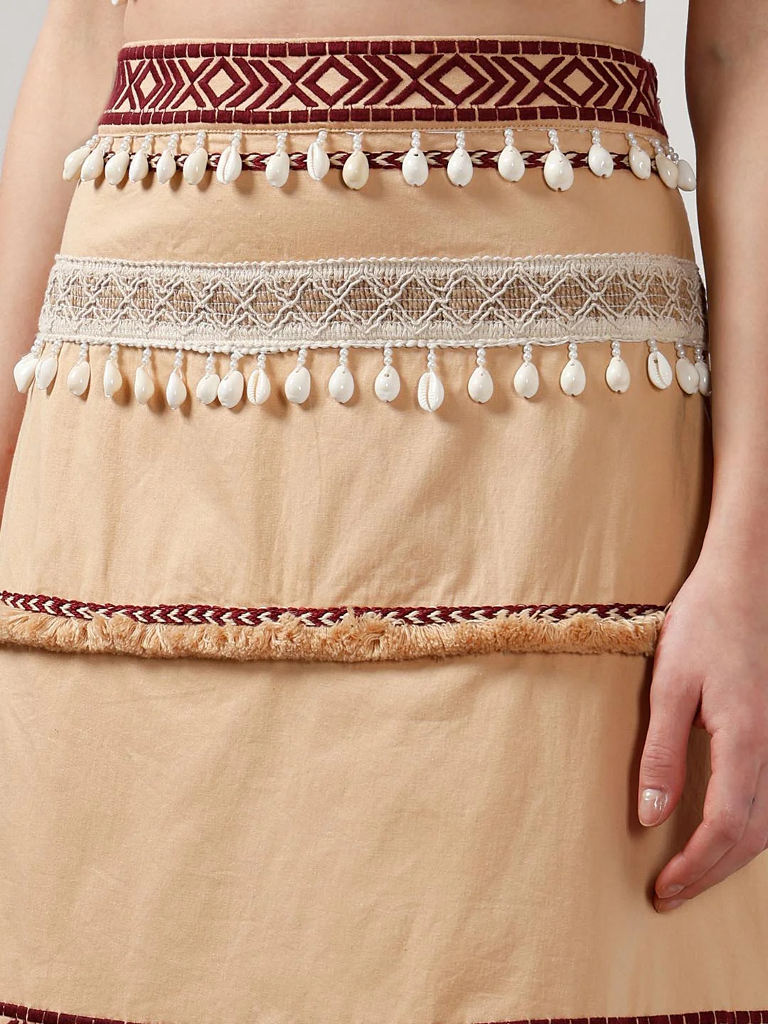 Vero Moda Beige Shell Tassels Midi Skirt - Image 8