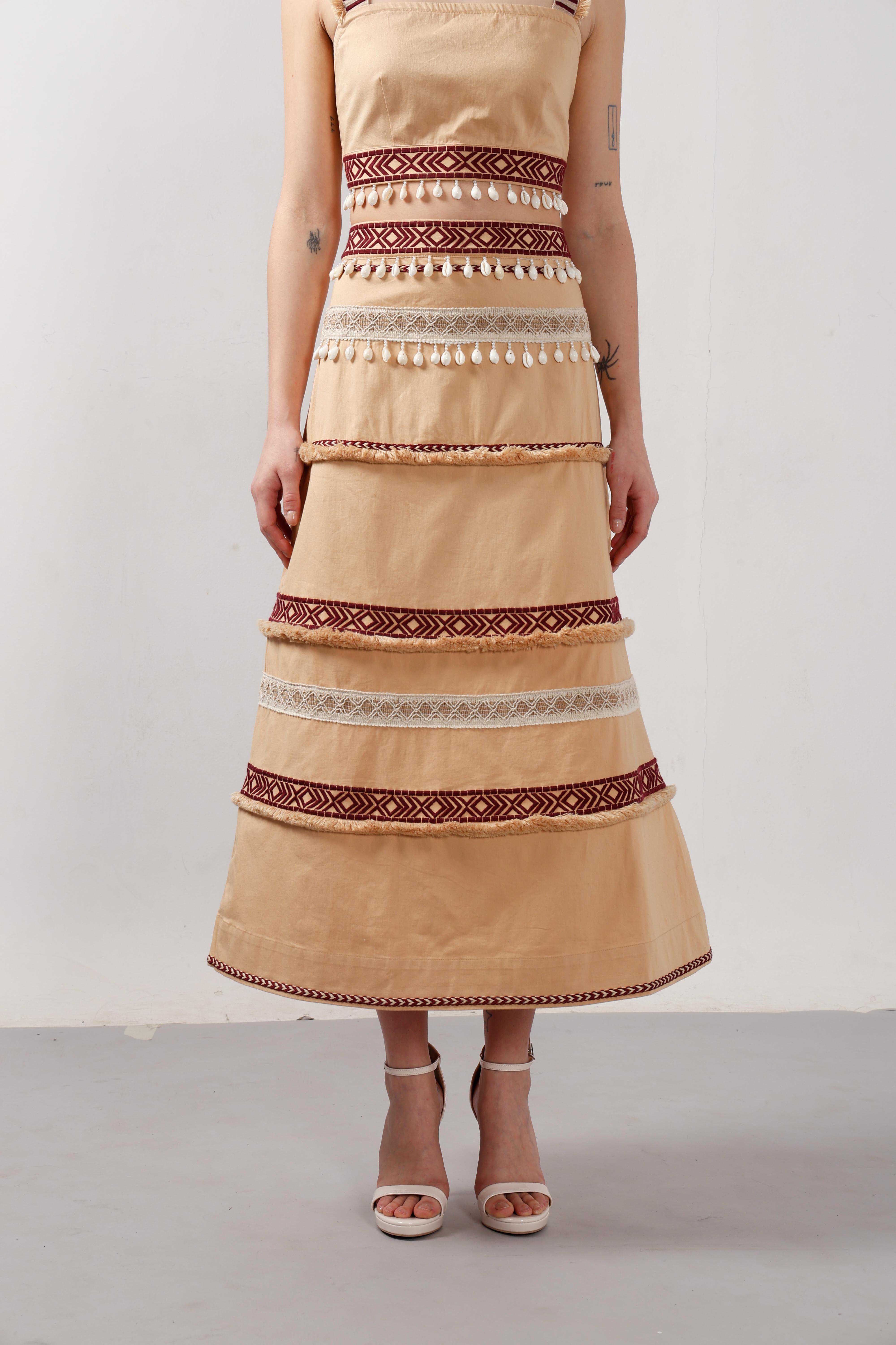 Vero Moda Beige Shell Tassels Midi Skirt - Image 9