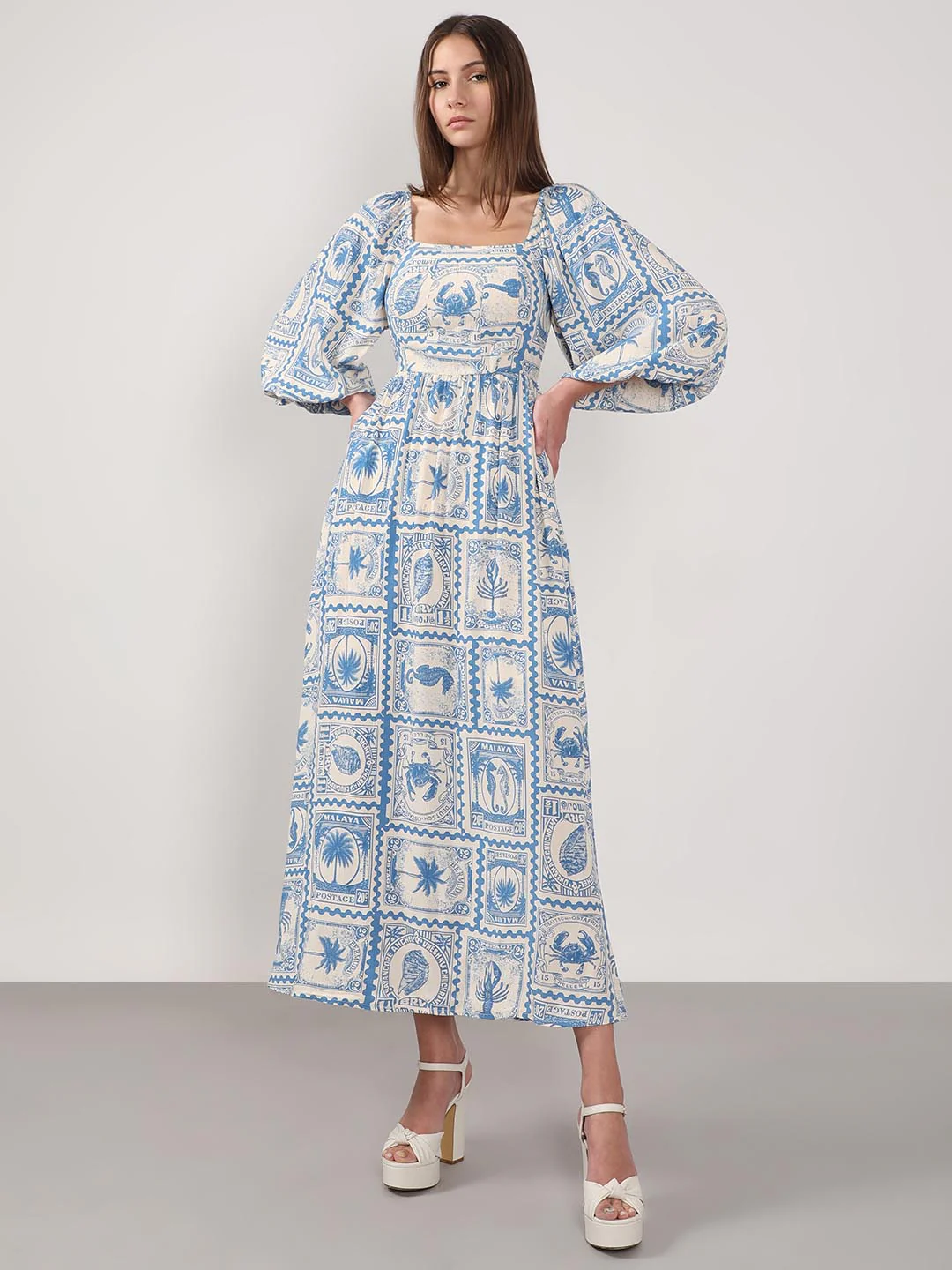 Vero Moda White & Blue Printed Viscose Dress - Image 2