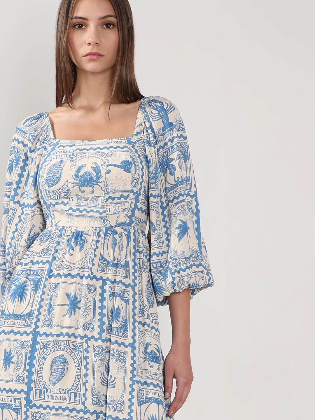 Vero Moda White & Blue Printed Viscose Dress - Image 5