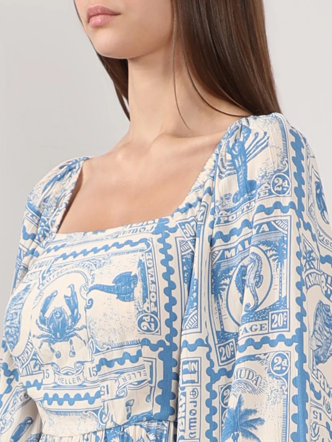 Vero Moda White & Blue Printed Viscose Dress - Image 6
