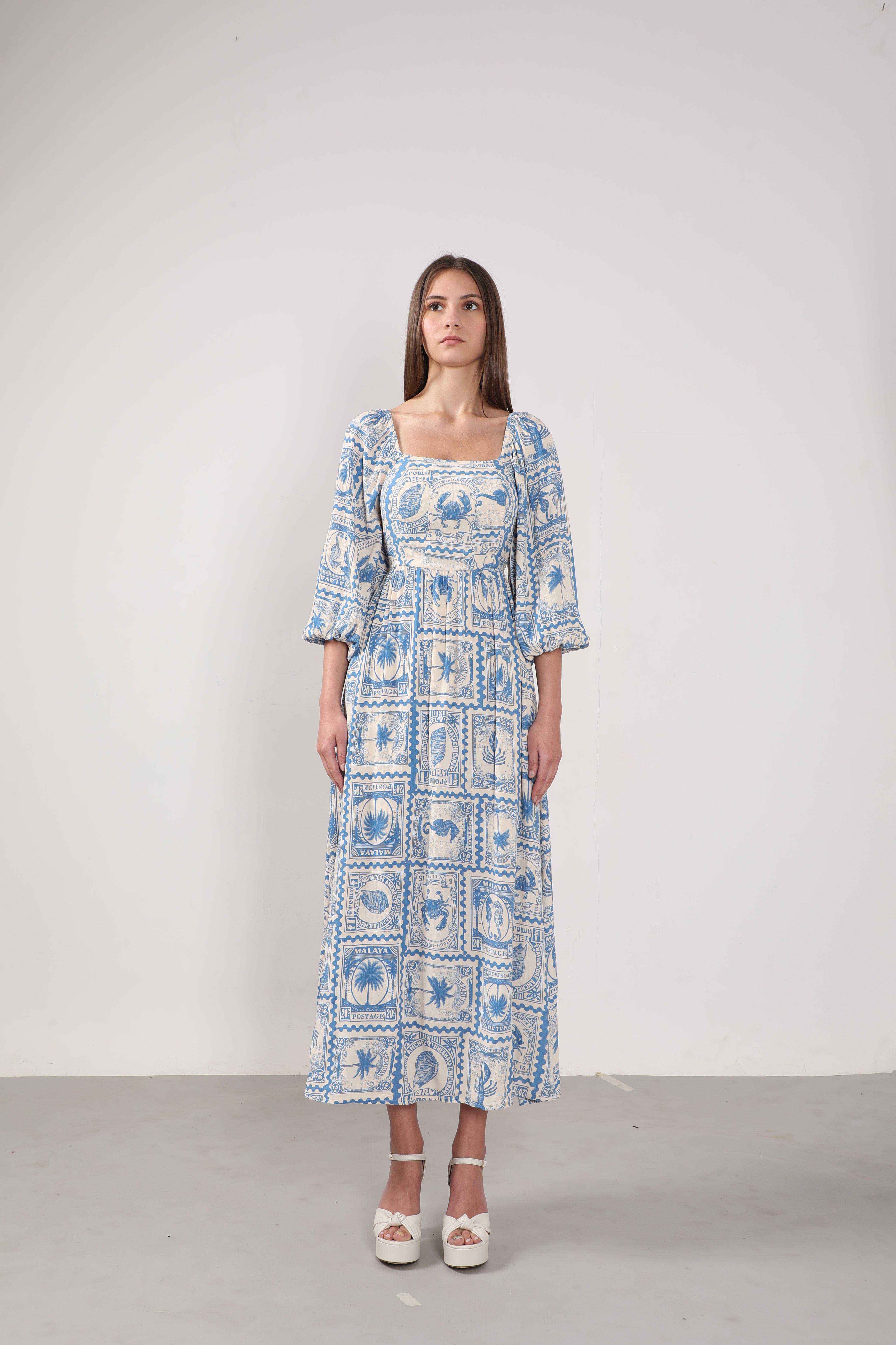 Vero Moda White & Blue Printed Viscose Dress - Image 8