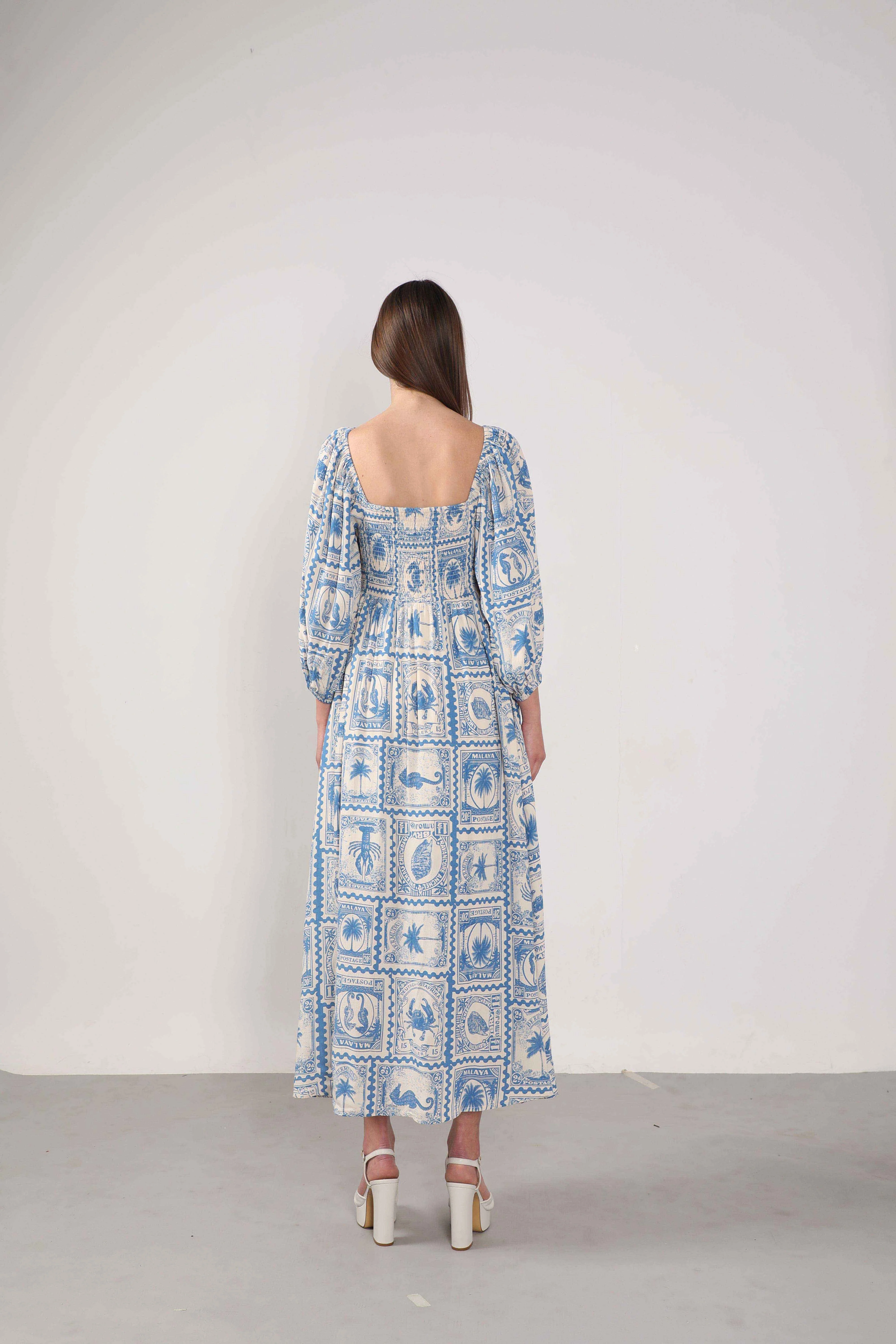 Vero Moda White & Blue Printed Viscose Dress - Image 9