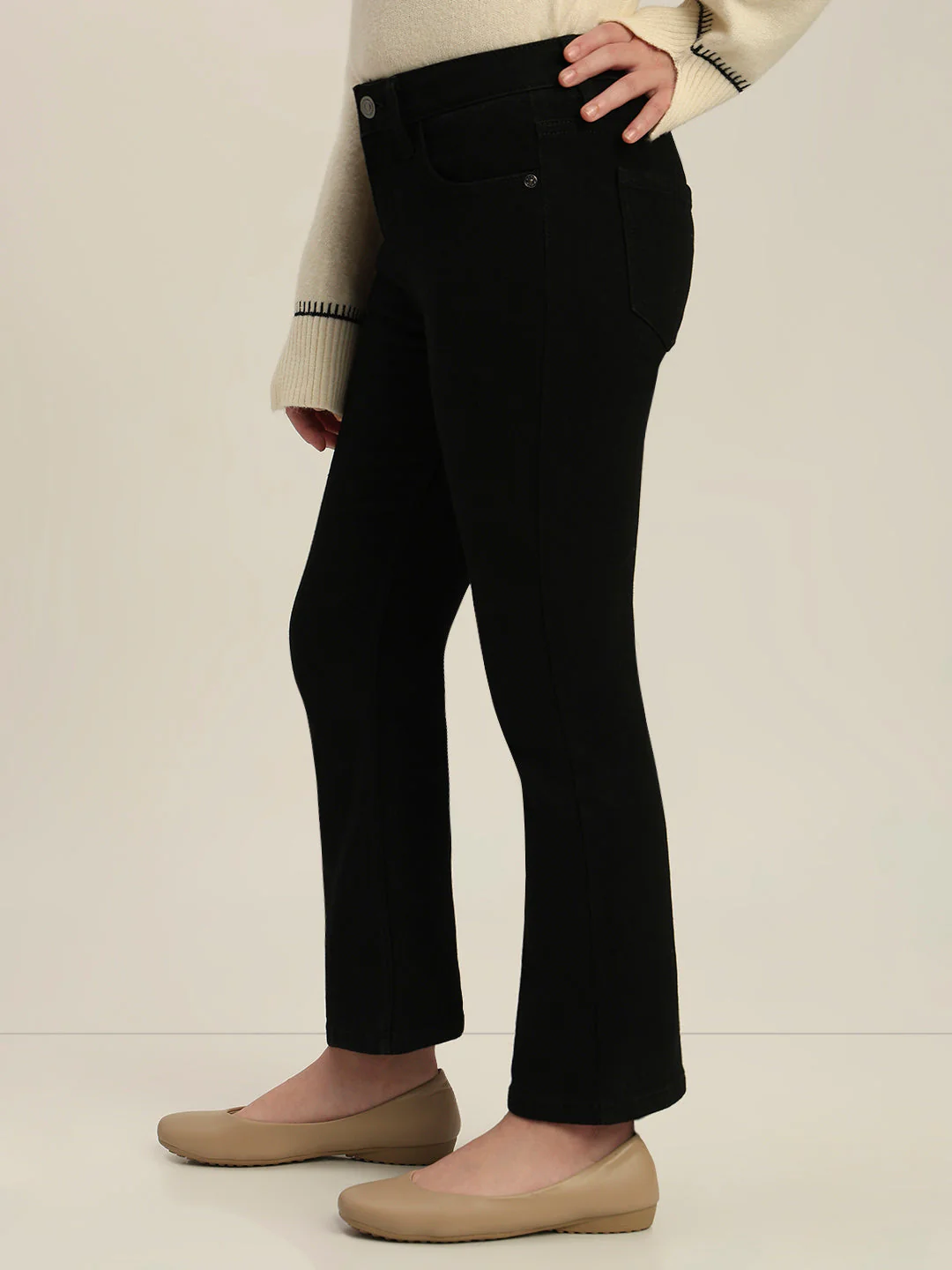 Girls Black Cotton Flared Jeans - Image 3