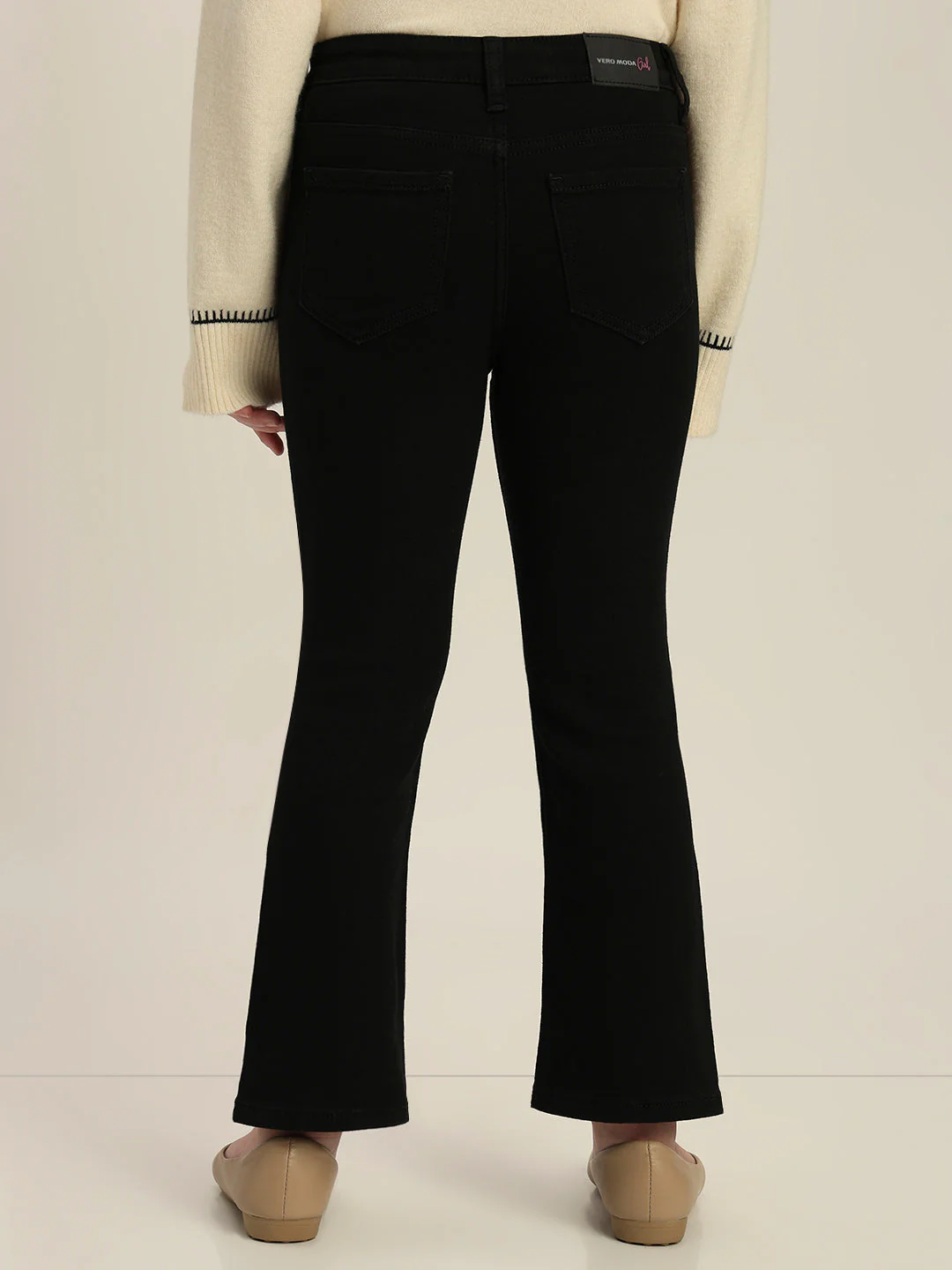 Girls Black Cotton Flared Jeans - Image 4