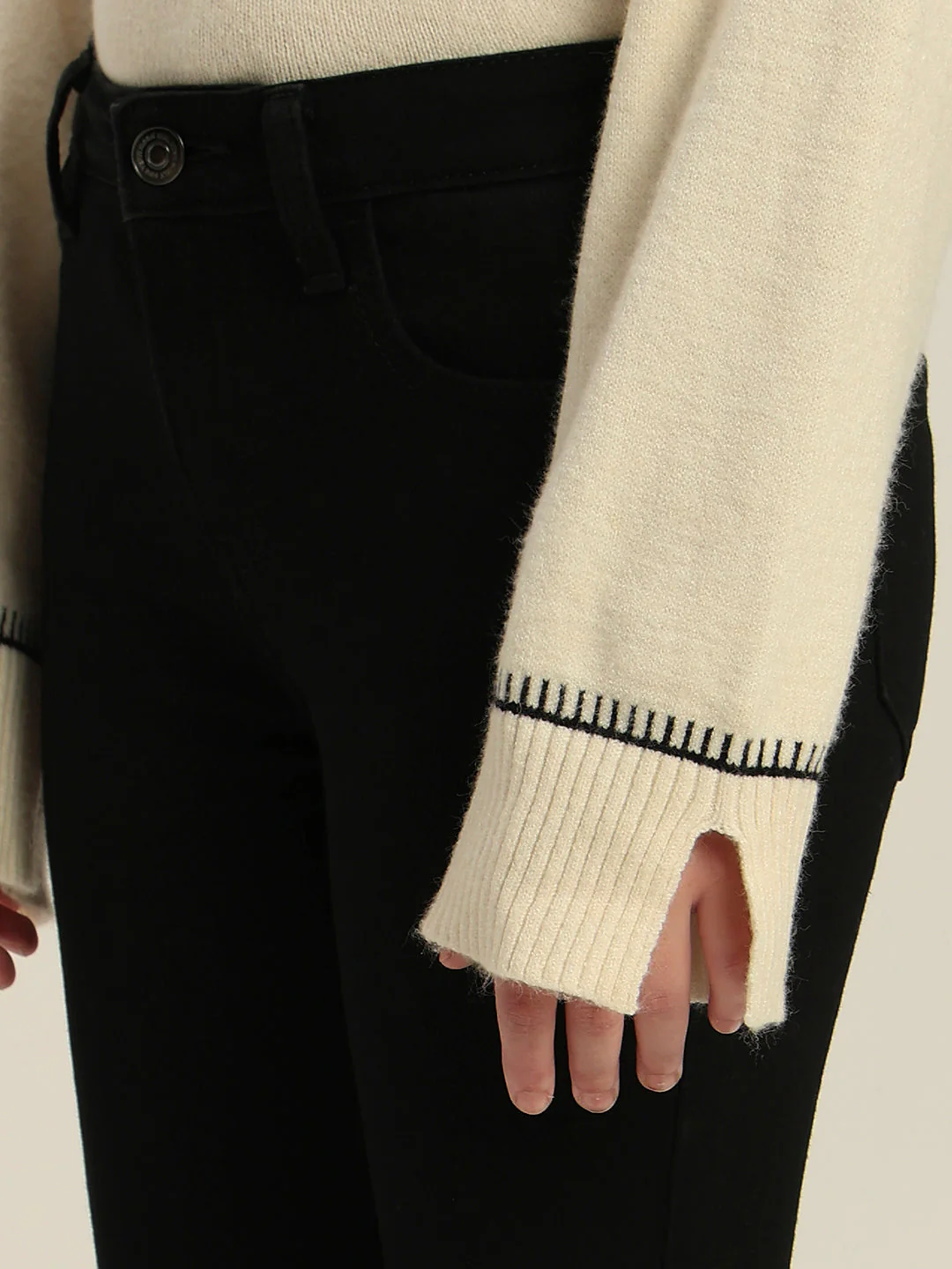 Girls Black Cotton Flared Jeans - Image 8