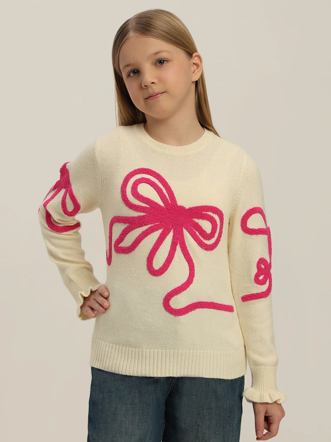 GIRL Pink Bow Detail Sweater - Image 2