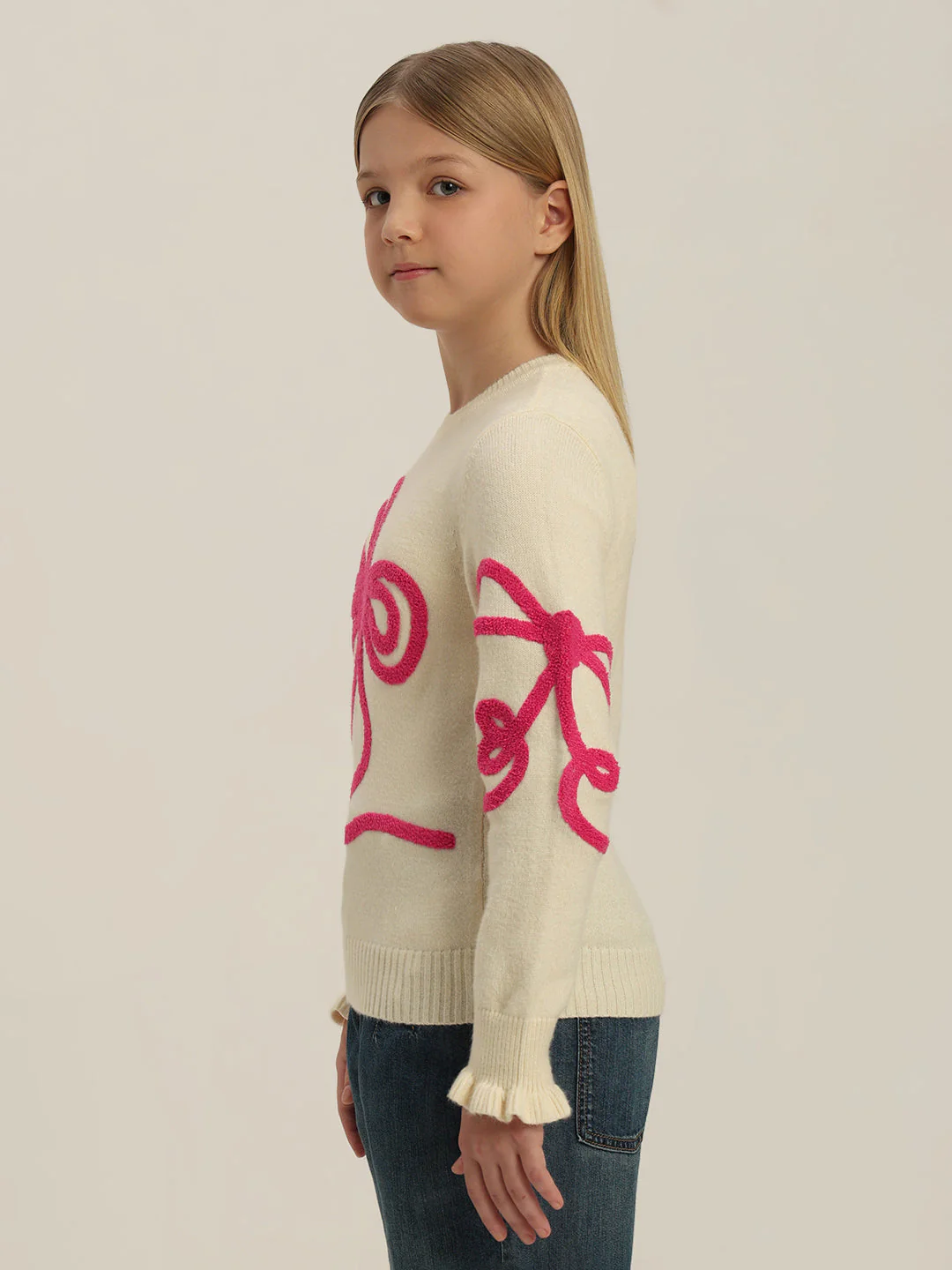 GIRL Pink Bow Detail Sweater - Image 3