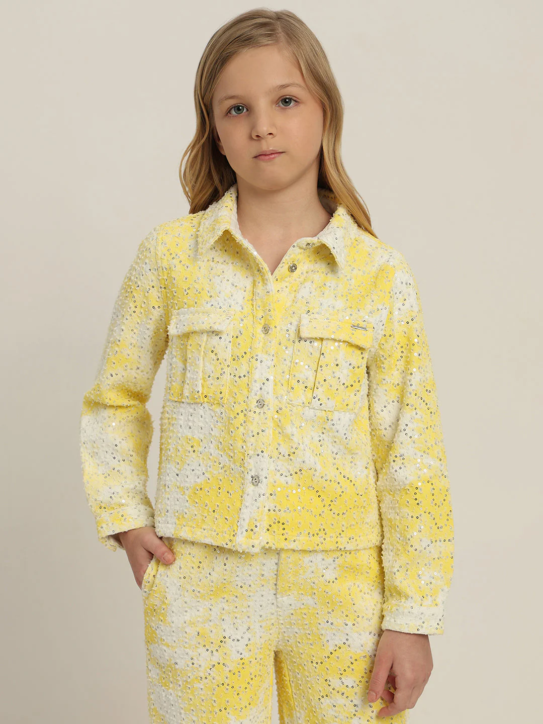 GIRLS Yellow Lace Embellished Shirt - Image 2