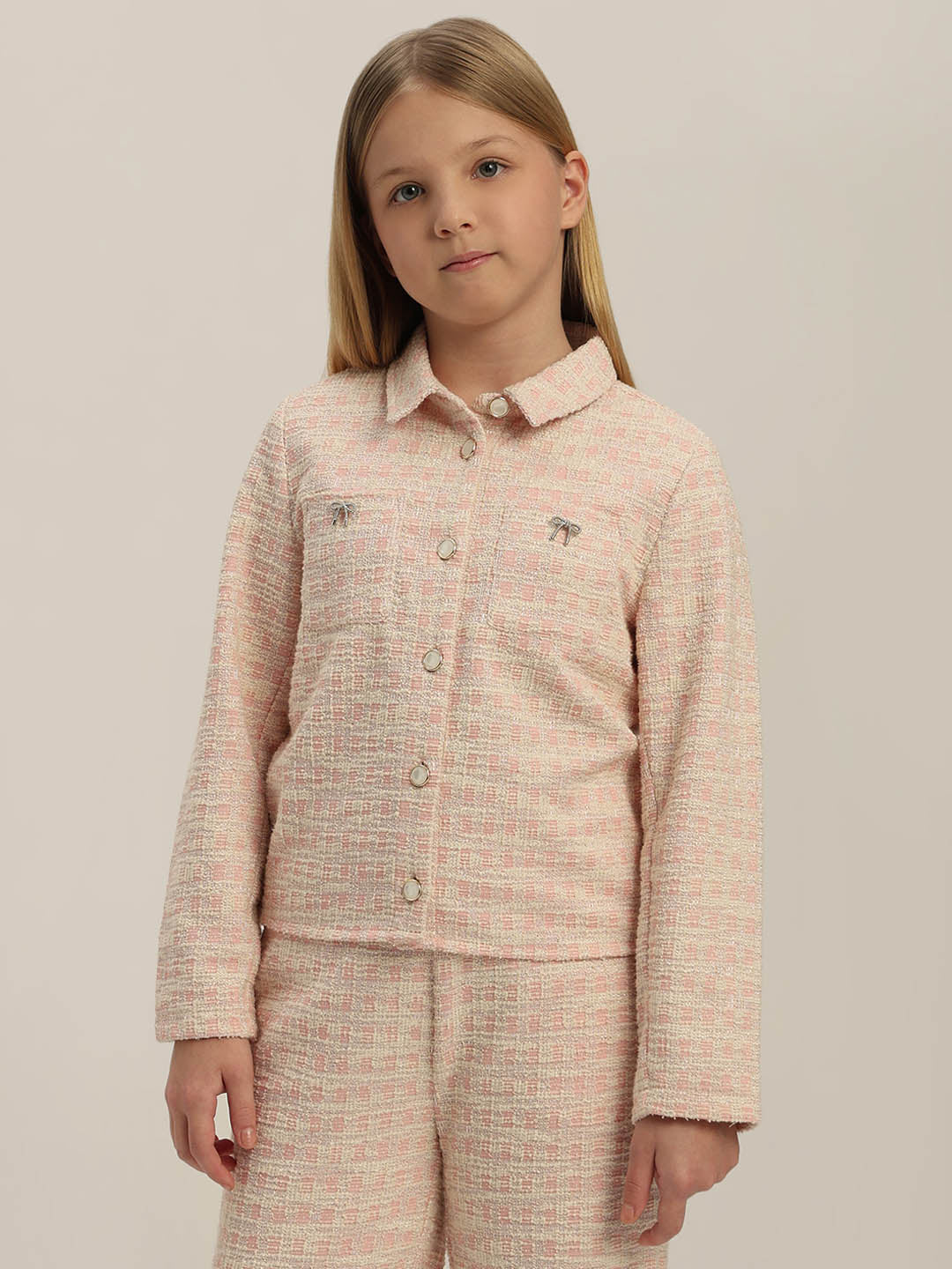 GIRLS Light Pink Tweed Jacket - Image 2
