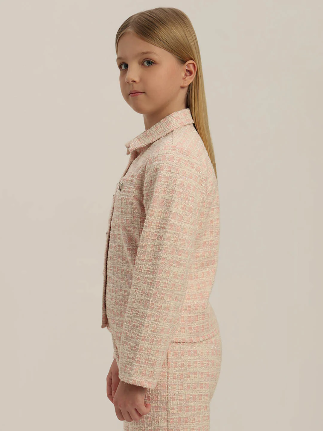 GIRLS Light Pink Tweed Jacket - Image 3