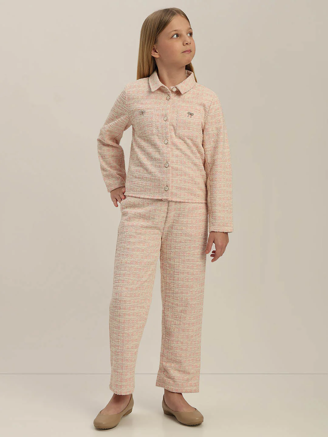 GIRLS Light Pink Tweed Jacket - Image 5