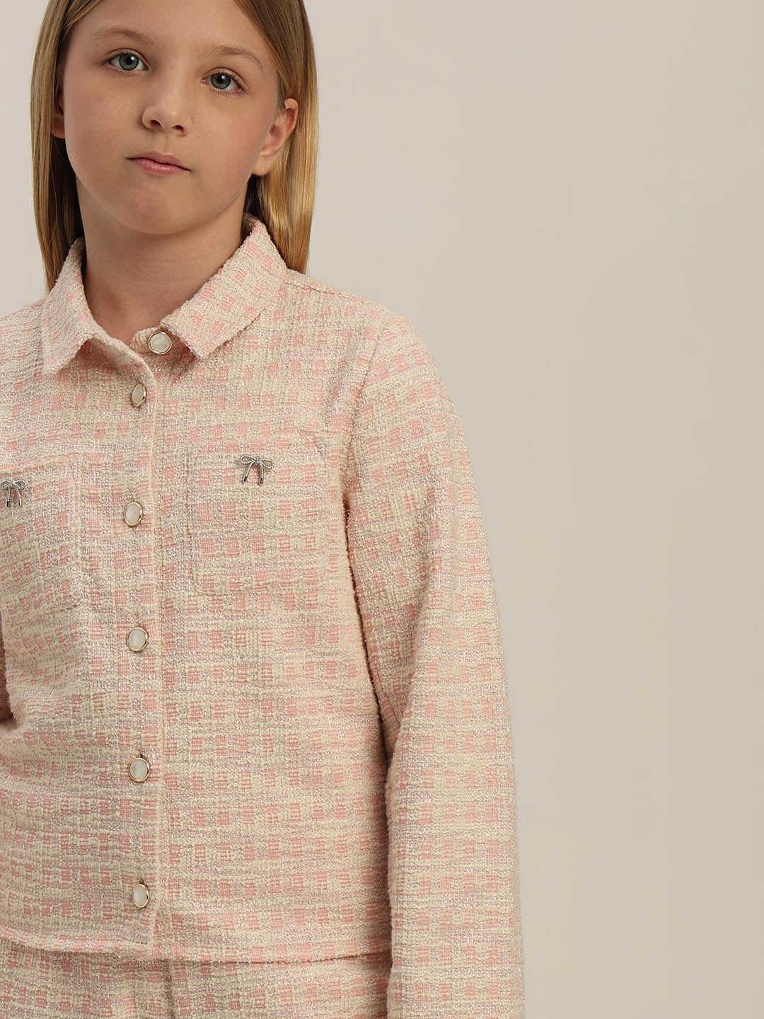 GIRLS Light Pink Tweed Jacket - Image 6