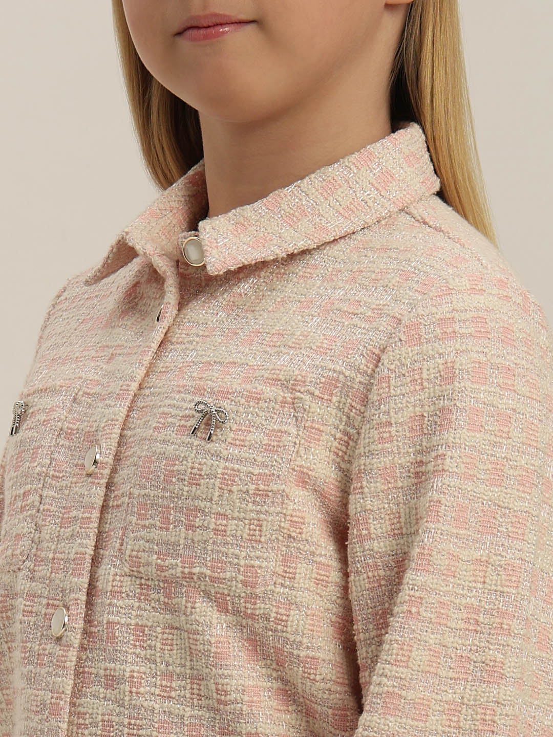 GIRLS Light Pink Tweed Jacket - Image 8
