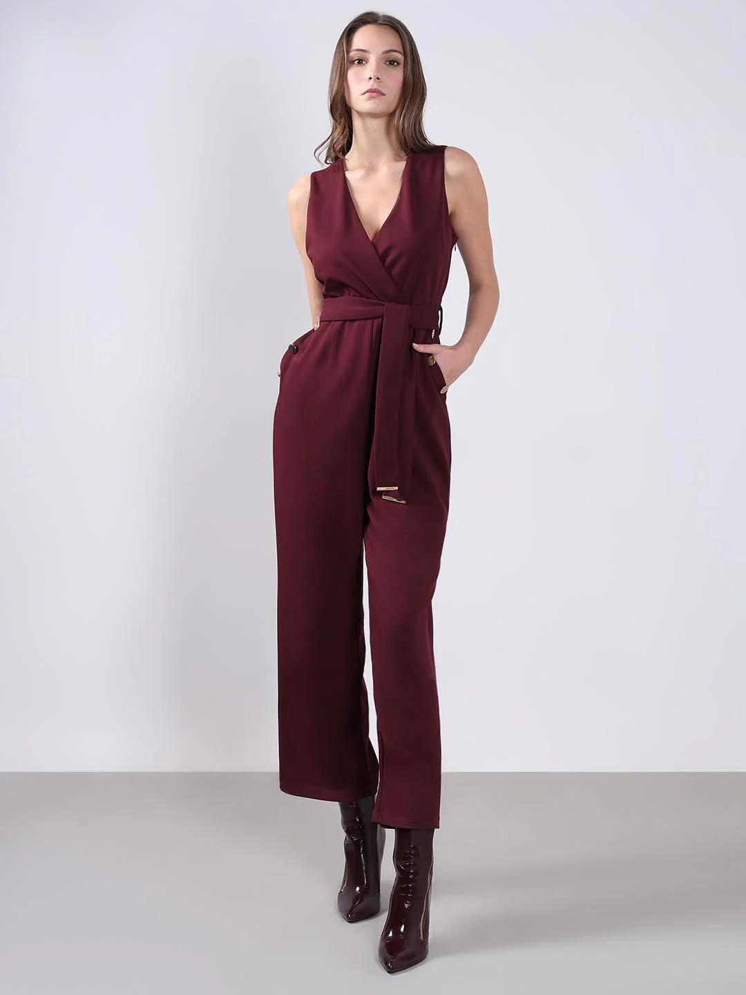 Vero Moda Maroon V Neck Jumpsuit - Image 2