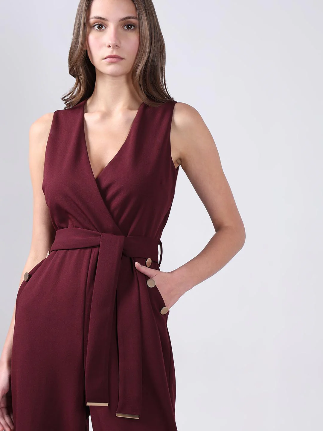 Vero Moda Maroon V Neck Jumpsuit - Image 5