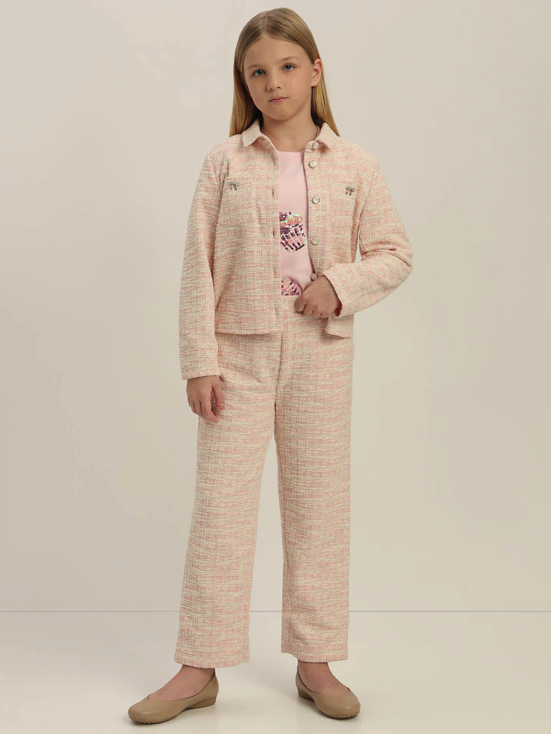 GIRLS Light Pink Tweed Pants - Image 5
