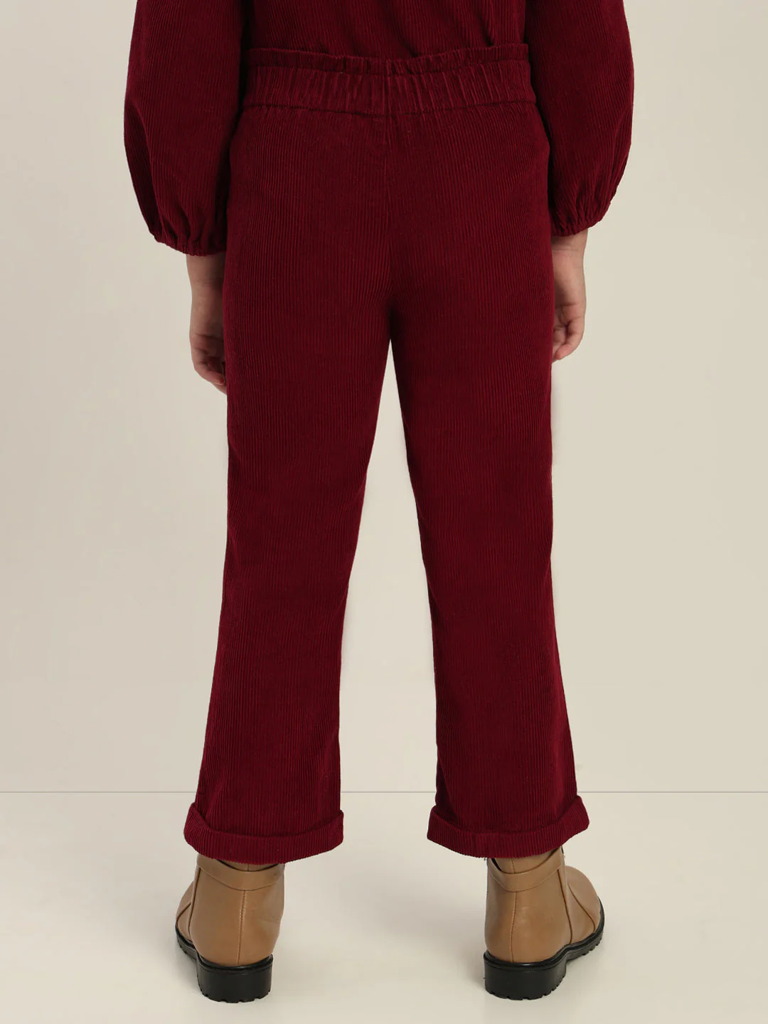 GIRLS Maroon Embroidered Corduroy Pants - Image 4