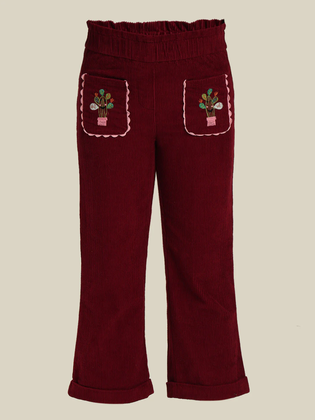 GIRLS Maroon Embroidered Corduroy Pants - Image 7