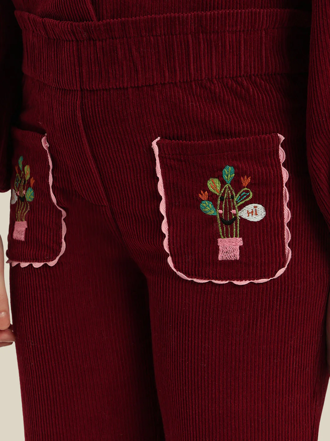 GIRLS Maroon Embroidered Corduroy Pants - Image 8