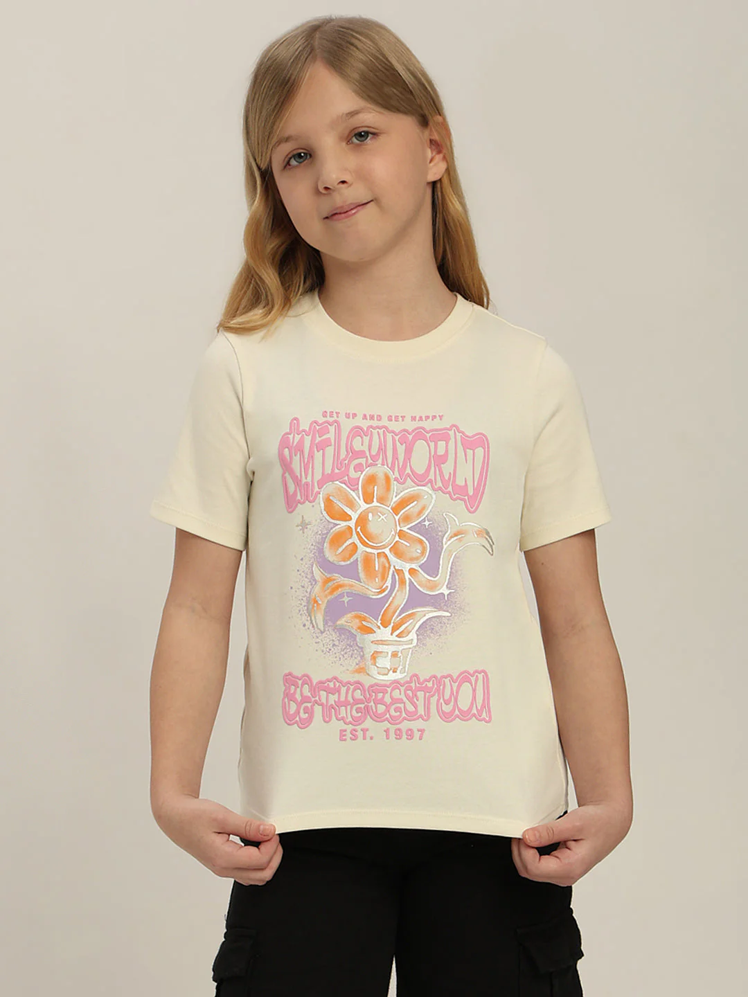 GIRLS Smiley World Printed T-shirt - Image 2