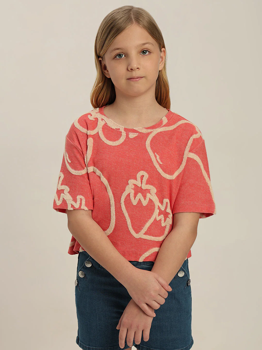 GIRLS Red Printed Cropped T-shirt - Image 2