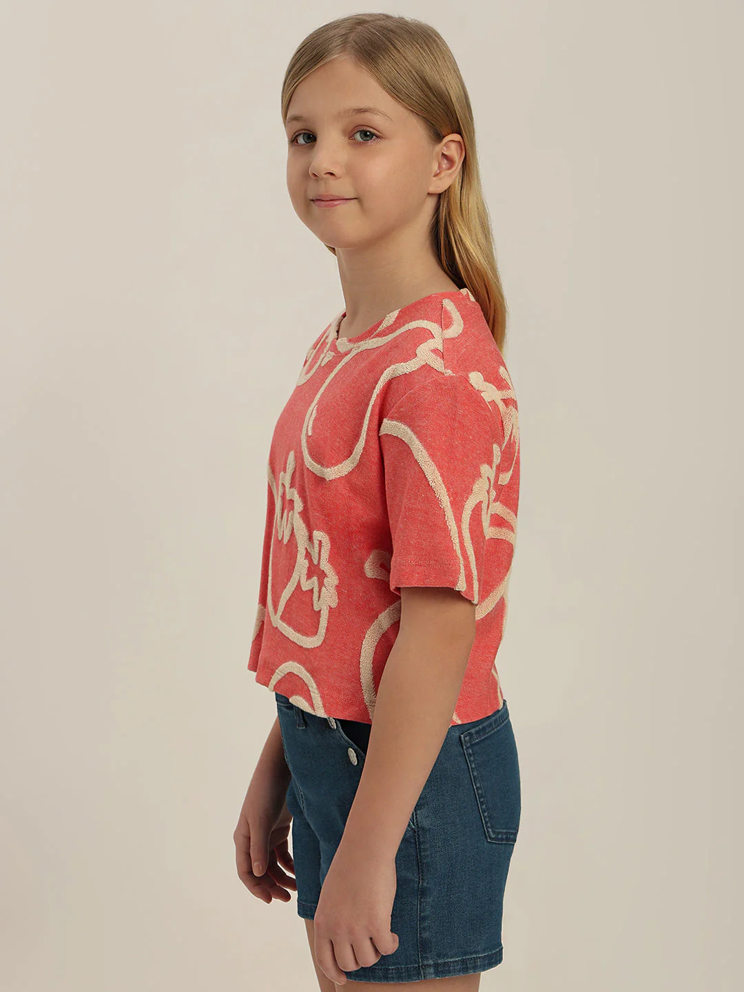 GIRLS Red Printed Cropped T-shirt - Image 3