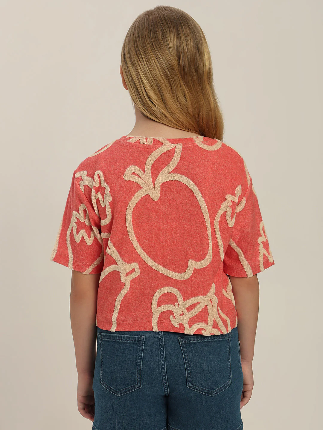 GIRLS Red Printed Cropped T-shirt - Image 4