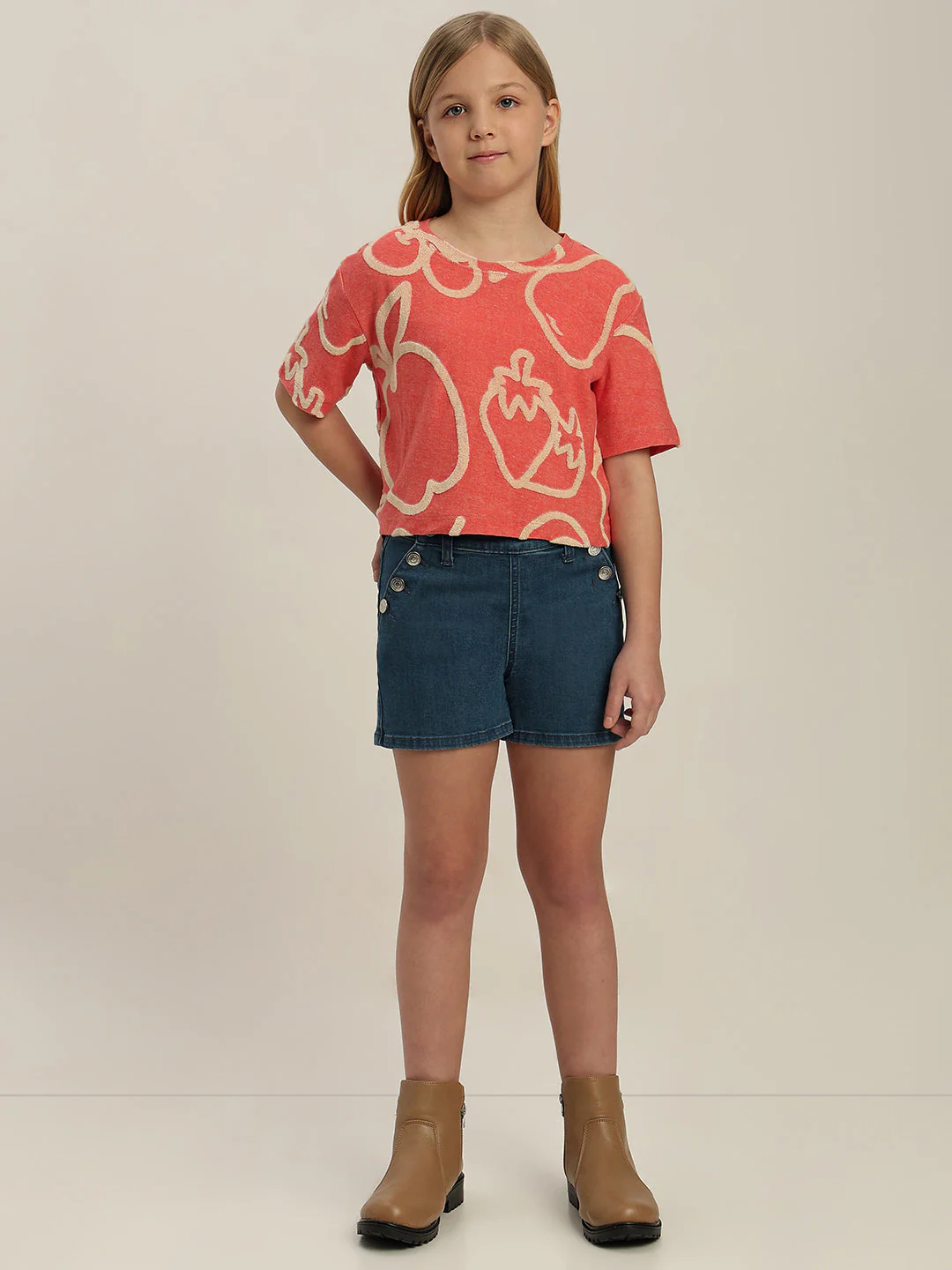 GIRLS Red Printed Cropped T-shirt - Image 5