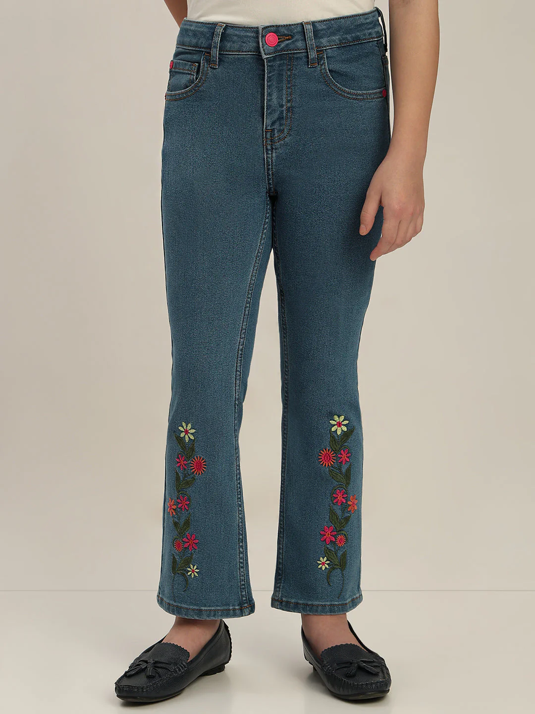 GIRLS Floral Embroidered Bootcut Jeans - Image 2